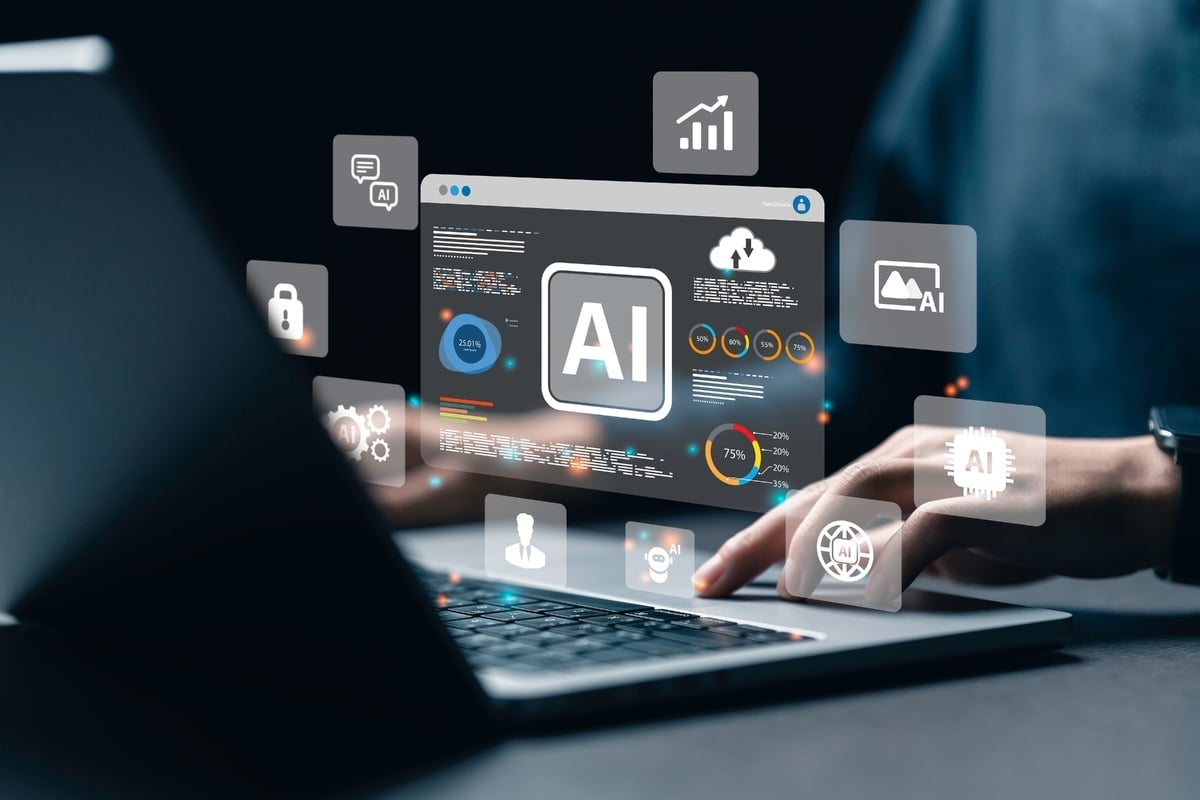Various Ai tools displayed over a laptop